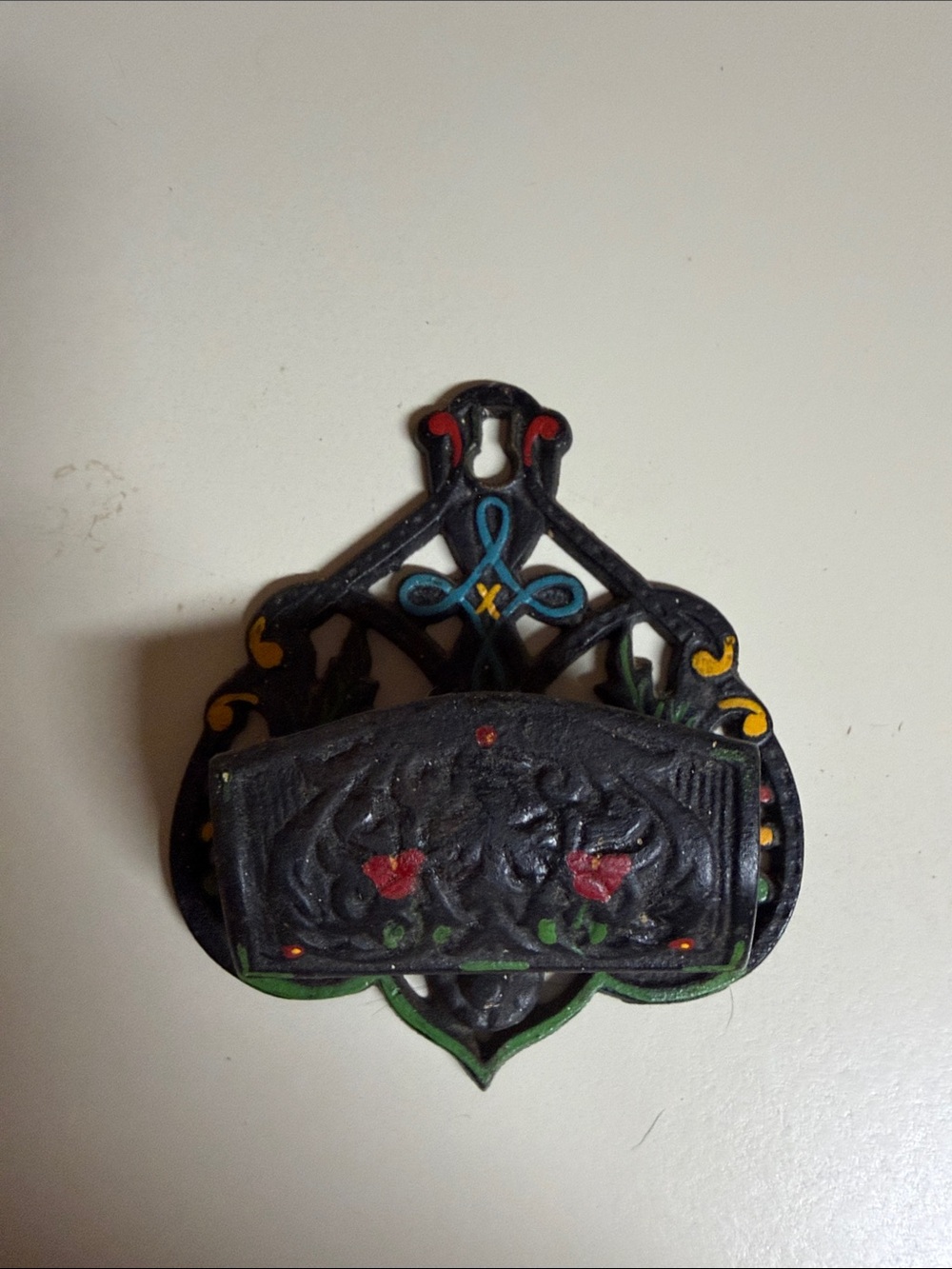 Vintage Wilton painted cast iron match holder